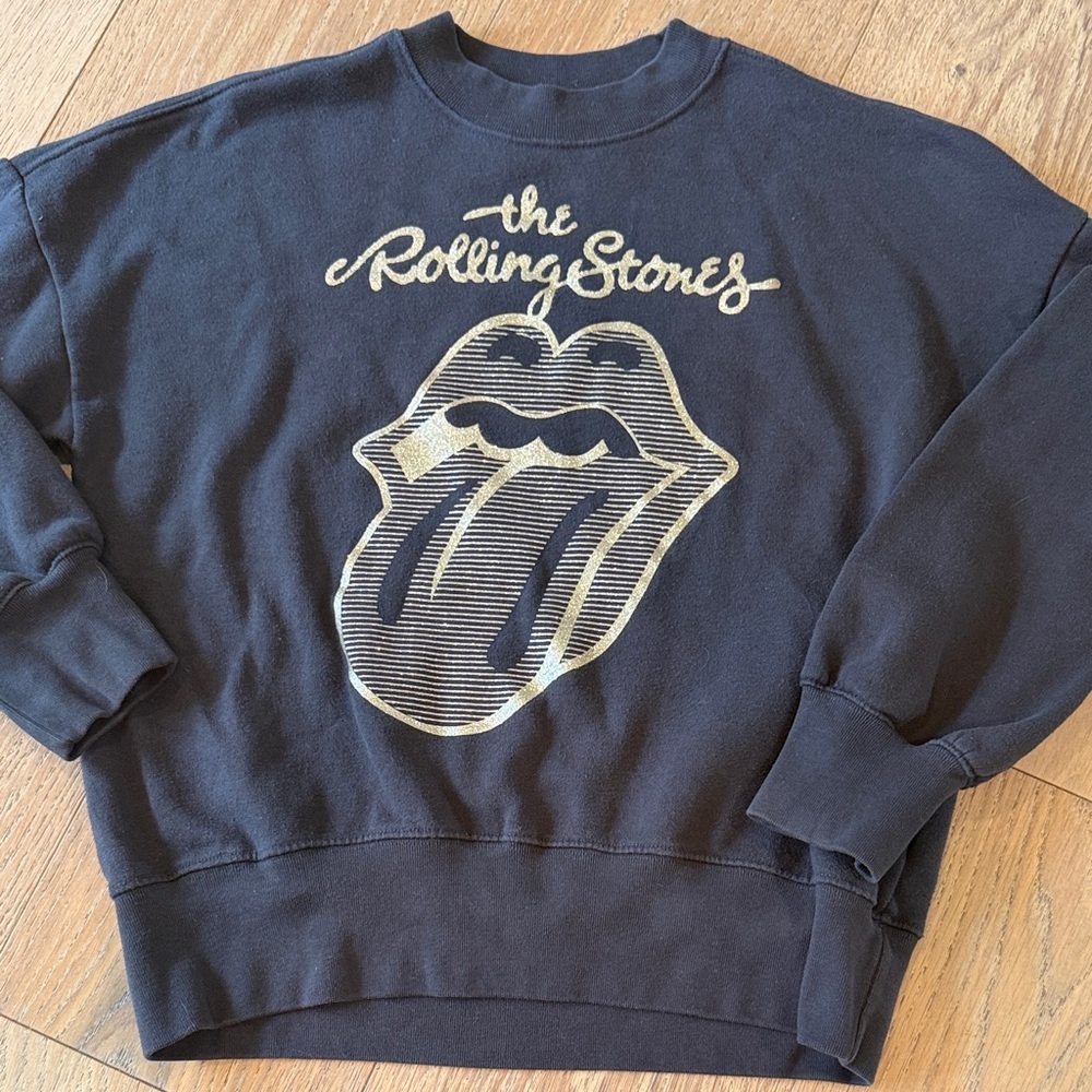 Abercrombie Kids Rolling Stones Black Sweatshirt with Gold Tongue Graphic